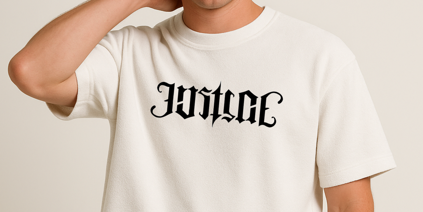 "JUSTICE Oversized Graphic T-Shirt โ Angel Warrior Edition"