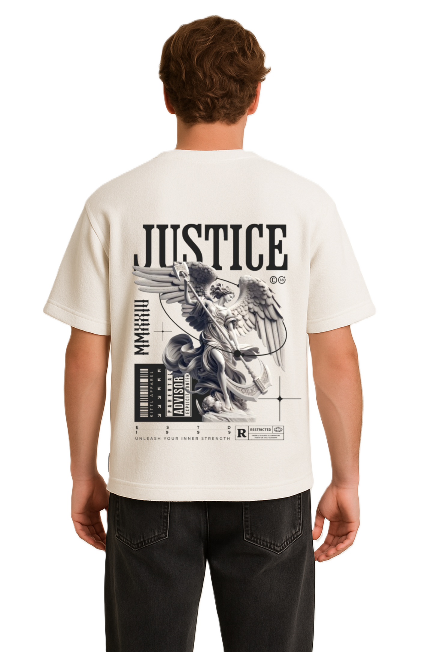 "JUSTICE Oversized Graphic T-Shirt – Angel Warrior Edition"